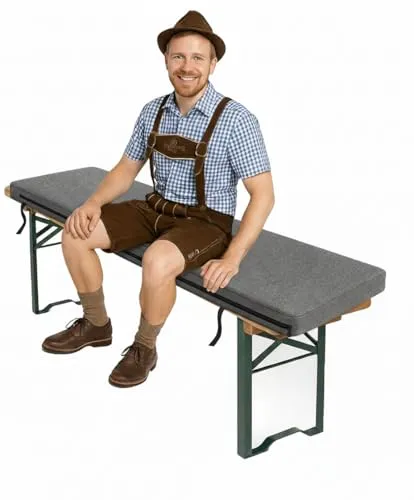 Bierbankauflage 180×25×3 cm – Sitzkissen Bankauflage für Bierzeltgarnitur Oktoberfest Gartenbank | Wetterfest & Wasserabweisend | Sitzauflage mit Befestigungsbändern | Bankkissen Farbe: Len [133]