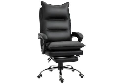 furnicato Ergonomischer Bürostuhl mit Armlehne und Fußstütze, Kunstleder schwarz