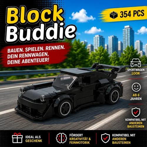 BlockBuddie™ Porsche GT3 RS Schwarz Sport MOC Auto Rennwagen Klemmbausteine