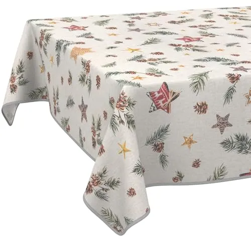 Weihnachtstischdecke Stofftischdecke Tischdecke Weihnachten abwaschbar pflegeleicht Weihnachten Stern 90x130cm mit Saum (Eingefasst)