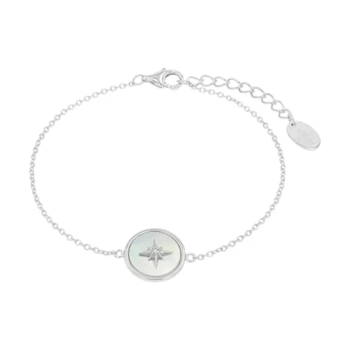 s.Oliver Damen Armband 925 Sterling Silber mit Zirkonia - Elegantes Armband mit Polarstern-Anhänger aus 925 Sterling Silber und Perlmutt, verstellbar von 17 bis 20 cm, kommt in einer stilvollen Schmuck Geschenk Box.