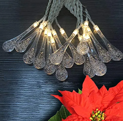 LED-Party-Weihnachts-Lichterkette Tropfen, 15x LEDs batteriebetrieben, Tisch-Fenster-Baum-Kommode-Dekorations-Leuchte-Lampe (LED-warmweiß)