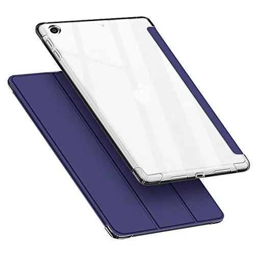 VAGHVEO Hülle für iPad 9. /8. /7. Generation, iPad 10,2 2021/2020/2019 Flexibel Weiche Transparente TPU-Schutzhülle Stoßfeste Rückseite Cover, Dreifach Faltbarer Ständer Klare iPad Hüllen, Marine Blau