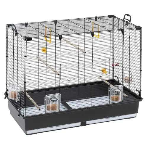 Vogelkäfig Piano 6 - großer Käfig für Kanarienvögel und Wellensittiche, 87x46,5x70cm, inklusive 4 Futterautomaten und einfache Reinigung durch herausnehmbare Schmutzschubladen