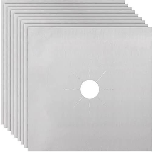 Gaskochfeld Schutzmatten, 8 Stück Gasherd Schutzmatten, Spritzschutz Folie Brenner Cover Protector, Rutschsicher Reinigen Matte Pad, Wiederverwendbar, Antihaft, Spülmaschinenfest (27 x 27 cm) Grau