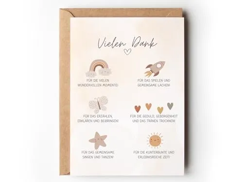 Paperlane by Essi Dankeskarte für Erzieherin Boho, Geschenkidee Abschied Kindergarten, Dankeschön Geschenk Tagesmutter, Grußkarte Kita Verabschiedung mit Kuvert Abschiedgeschenk (1 Karte mit Kuvert)