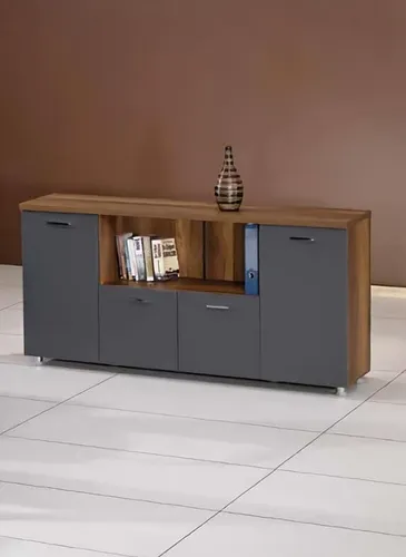 Sideboard Kommode Anrichte Büroschrank Holz Grau-Braun - Modernes Sideboard für den Innenbereich, aus hochwertigem Holz, mit 2 Jahren Herstellergarantie. Maß: 160 x 38 x 80 cm, ideal für stilvolle Aufbewahrung im Arbeitszimmer.
