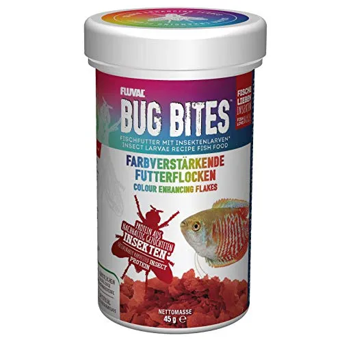 Fluval Bug Bites Fischfutter Flocken farbverstärkend, mit Insektenlarven, als Ergänzung für tropische Fische, 250ml