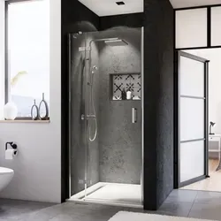 Breuer Panorama Drehtür 900mm mit Festteil - Duschtüren aus 6 mm Sicherheitsglas, mit innovativen innen flächenbündigen Scharnieren und ohne sichtbare Verschraubungen für ein elegantes Design.