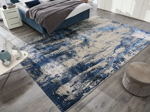 Musterring Teppich WAVE ARTE, rechteckig, 140x200 cm - Teppich aus kuscheligem Microfaser-Garn in blau/grau, perfekt für Fußbodenheizung geeignet und pflegeleicht - ideal für gemütliche Wohnräume.