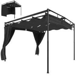 Outsunny Pergola Pavillon 3x3m - Wasserabweisend mit Schiebedach und Vorhängen - Flexibler Sonnenschutz: Der verstellbare Baldachin passt sich der Sonneneinstrahlung an. Mit schützenden Vorhängen für mehr Privatsphäre. Stabiler Rahmen für sicheren Stand im Garten oder auf der Terrasse.