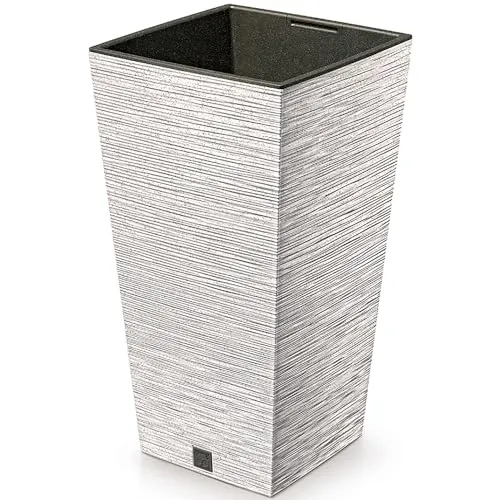 Pflanzsäule aus Kunststoff H 45 cm inkl. Innentopf - wetterfest und witterungsbeständig - Pflanzgefäß Kunststoff - Pflanzkübel für den Außenbereich - Quadratisch Ø 24 cm / H 45 cm, Farbe eco-Weiß