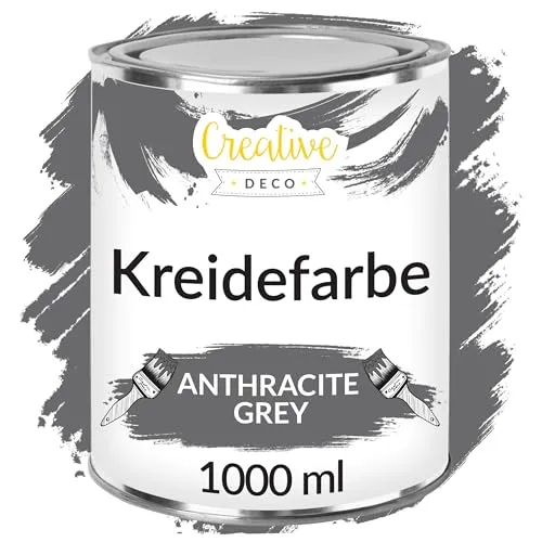 Creative Deco Kreidefarbe - Möbelfarbe Anthrazitgrau - Kreidefarbe für Möbel im Landhausstil, matt und abwaschbar. Ideal für individuelle Wisch- und Gradient-Effekte, auf Wasserbasis für einfache Anwendung.