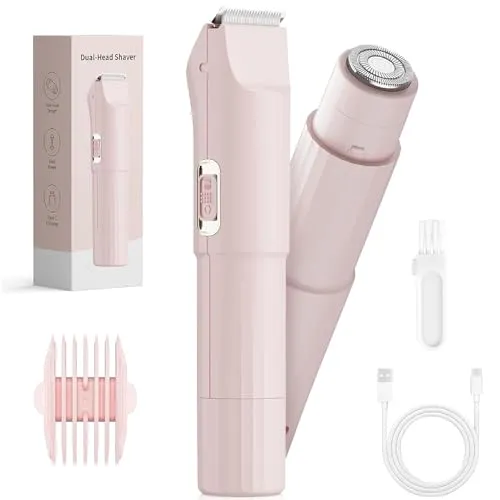 Damen Rasierer Elektrisch, 2 in 1 Intimrasierer für Frauen, Wiederaufladbar Trimmer Damen für Beine, Arme, Achseln und Bikinizone, Rosa