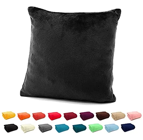 heimtexland ® Flanell Kuschel Kissen Super Soft Dekokissen Plüsch Typ380 Kissenhülle Schwarz 48x48 cm