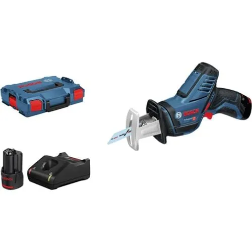 Bosch GSA 12V-14 Professional Akku Säbelsäge mit 2 Akkus - Akku Säbelsäge 12 V, inkl. 2x 3,0 Ah Akkus und Ladegerät, ideal für präzise Schnitte in Holz und Metall, mobil und kabellos einsetzbar