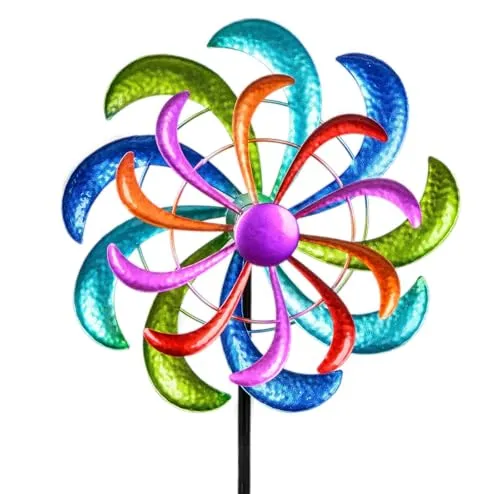 Windrad Garten Metall bunt 30 / 124cm – Faszinierendes Windspiel für Ihren Garten