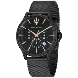 Maserati R8873618013 Epoca Chronograph Herrenuhr 42mm - Schwarz - Chronographen für Herren mit elegantem Design und 10 ATM Wasserdichtigkeit, ideal für jeden Anlass. Die Maserati Epoca vereint Funktionalität und Stil.