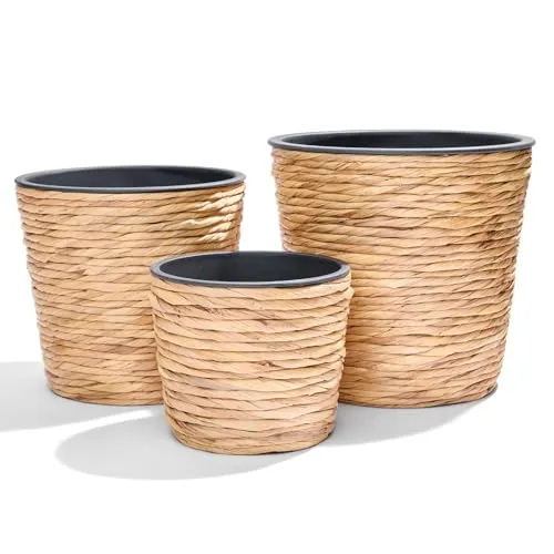 INtrenDU Seegras Übertopf Set 3-teilig mit Innentopf Schwarz – Handgeflochtene Pflanzkörbe für Boho Deko - Handgefertigtes Seegras-Set in drei Größen (30x28, 25x24, 20x17 cm) mit wasserdichtem Innentopf. Ideal für einladende Wohnräume und kreative Pflanzarrangements – ein stilvolles Highlight für Ihr Zuhause.
