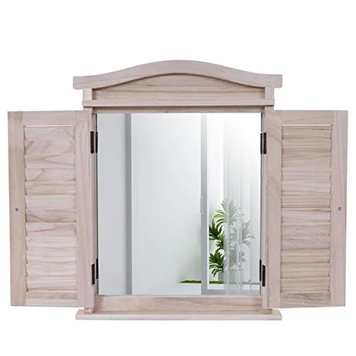 Mendler Wandspiegel Spiegelfenster mit Fensterläden - naturbraun - Dekorativer Wandspiegel aus massivem Paulowniaholz, ideal für Shabby-Chic-Liebhaber. Mit praktischem Aufhänge-System und vielseitig als Bilderrahmen nutzbar.