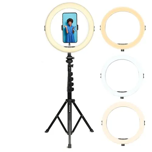AgfaPhoto Ringlicht Realiview ARL11XL - 11-Zoll LED-Licht mit verstellbarem Stativ (45cm bis 155cm) - LED Ringlicht für Video, Make-up, Fotografie, kompatibel mit Smartphones und Kameras