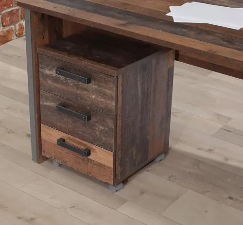 Forte Clif Rollcontainer mit 3 Schubladen - Schubladenboxen mit 3 leichtgängigen Schubladen auf Metallschienen, pflegeleichte Oberfläche und modernes Old Wood Vintage Design für stilvollen Stauraum.