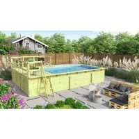 Karibu Aufstellpool Holzpool-Set 3 rechteckig 672x483x124 cm - Swimmingpools, inkl. Bodenset für einfache Montage und langlebigen Badespaß im eigenen Garten.