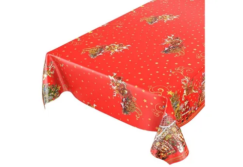 ANRO Tischdecke Tischdecke Wachstuch Weihnachten Rot Robust Wasserabweisend Breite, Glatt