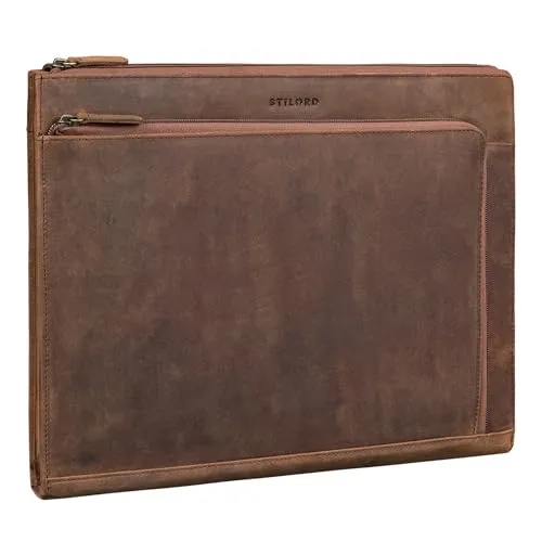 STILORD 'Stefano' Elegante Dokumentenmappe A4 Leder mit Laptopfach - Echtleder Laptop Sleeve 14-15 Zoll für Damen und Herren - Ideal als Businessmappe für die Arbeit, Farbe:sepia - braun