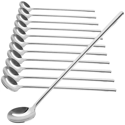 com-four® 12x Latte Macchiato Löffel Set aus Edelstahl - Löffel mit langem Stiel - Eislöffel lang Rührlöffel für Eiskaffee Eistee Milchshake Eisbecher Cocktails Dessert (12 Stück - Latte Löffel 17cm)