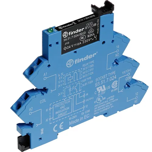 Finder 38.61.3.125.5060 Koppelrelais 110 V/AC - Universalrelais mit LED-Anzeige, kompakte Bauweise (6.2 mm breit) für platzsparende Installationen, ideal für Steuerungsanwendungen.