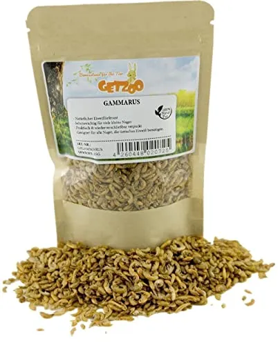 Getzoo Gammarus 25g I Eiweißreiche Nahrung I Ballaststoffreich I Vitamingehalt durch Gefriertrocknung I Ausgewogener Eiweißhaushalt I Wiederverschließbare Verpackung