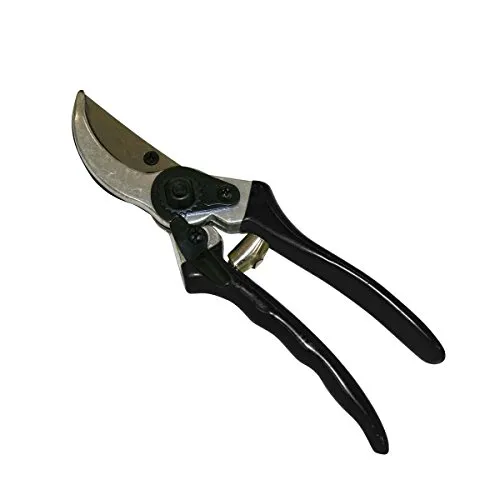 Xclou Bypass Schere in Schwarz, Rebschere mit hochwertiger Karbonstahlklinge, Pflanzenschere mit mit Einhandverriegelung und Leichmetallgriff, Blumenschere mit Zahnsegment Muttierung