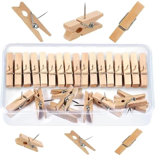 Wäscheklammern aus Holz - Nachhaltige Holzklammern aus Birkenholz - lzklammern mit Stecknadeln - unbehandelte Holzwäscheklammern zum Wäscheaufhängen und Basteln (50 Stück - Birke) 50 x