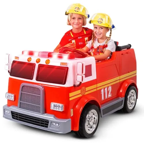 Actionbikes Motors Kinder Elektroauto Feuerwehr LL911 - Elektrofahrzeug für Kinder ab 3 Jahren mit 2 Motoren (90W) und 24V Batterie für bis zu 1,5 Stunden Fahrspaß. Mit Feuerwehrspritze, Sicherheitsfunktionen und Multimedia für ein sicheres und unterhaltsames Fahrerlebnis.