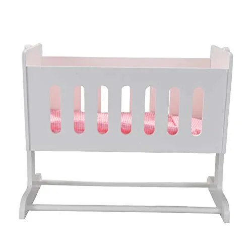 Bandits & Angels Puppenwiege aus Holz weiß für Mädchen – Puppenbett aus Holz – geeignet für Puppen bis 50 cm – inklusive Decke – Puppenbett – Puppenmöbel – Wiege mit Schaukelfunktion