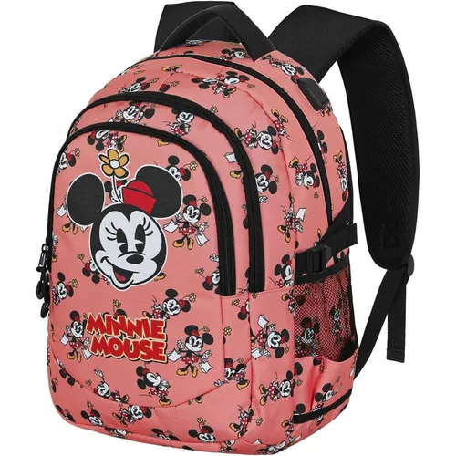 Disney Unisex 07278 Plus Running Rucksack Aqua, Rosa - Tagesrucksäcke mit 3 Fächern, gepolsterter Tasche für Geräte und USB-Anschluss, aus flüssigkeitsabweisendem Material – ideal für aktive Tage!