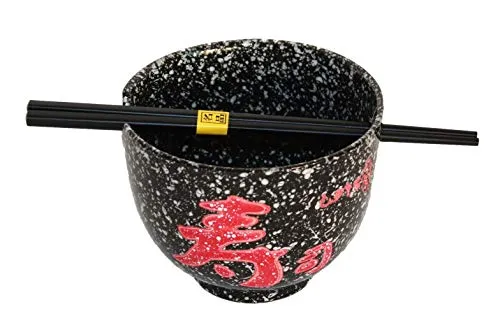 AAF Nommel®, Jumbo Reisschale mit Essstäbchen aus Holz, asiatische Schriftzeichen, schwarz meliert Nr. 079