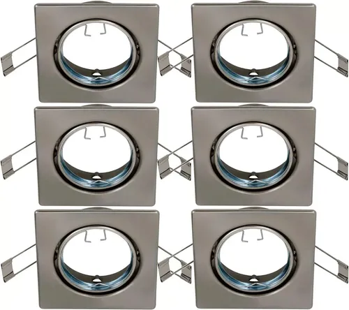 6x Trango Einbaustrahler Nickel matt eckig GU10 Fassung ohne LED LM 6729-062SKF