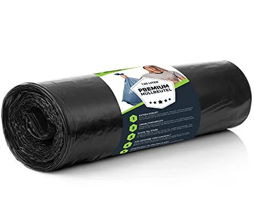 Müllsäcke 120L Schwarz - Extrem Reißfest - 10 BEUTEL - Abfall Beutel XXL - Typ 100 Extra - Müllbeutel 120 L - 70 µ - 700x1100 mm - LDPE - Großer Müllsack - 120 Liter