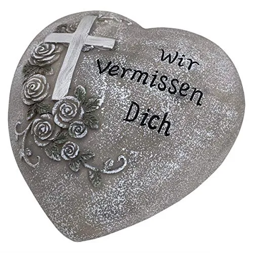 PrimoLiving Grabschmuck Gedenkstein Grabstein (XL Herz Wir vermissen Dich)