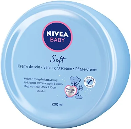 NIVEA BABY Soft Pflegecreme (200 ml) - Hautcreme für Babys, schützt und pflegt 24 Stunden lang mit Calendula für extra Feuchtigkeit und Hautschutz.