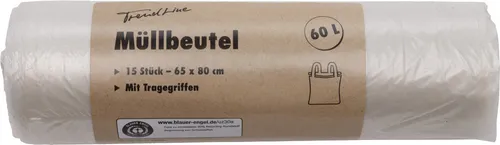 Trendline Müllbeutel 60 L, transparent+Tragegriff, 15 Stück