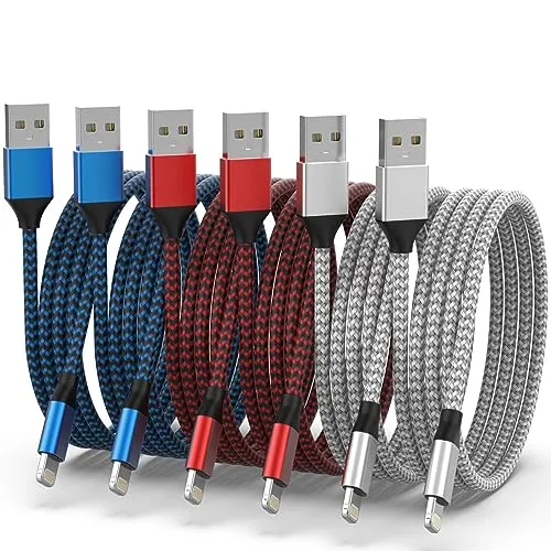 [Apple MFi Certified] iPhone Ladekabel, 6 Stück 1/1/2/2/2/3M iPhone Lightning Kabel, Nylon Braided USB A iPhone Kabel für iPhone 14 Pro/14/13 Pro/13/12 Pro Max/11/XS/XR/8/7/6P iPad und Mehr(3 Farben)