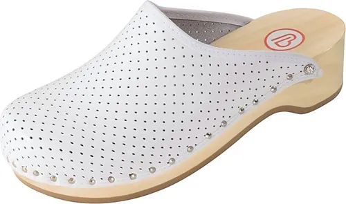 Berkemann Standard-Toeffler Clogs Unisex-Erwachsene, Weiß - Bequeme Holz-Clogs für Damen - Hochwertige Clogs mit perforiertem Leder für optimale Atmungsaktivität und schockabsorbierender Zwischensohle. Ideal für den ganzen Tag!