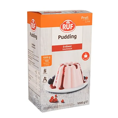 RUF Pudding Erdbeer, Puddingpulver mit Erdbeergeschmack, nur mit Milch und Zucker aufkochen, Großgebinde, glutenfrei, ohne Allergene, 1x1000g