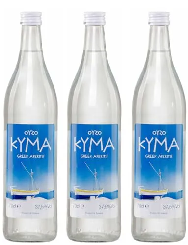 Ouzo Kyma 3x 0,7l | Destillerie Loukatos| 37,5% | Klassischer Ouzo aus Patras | +20ml Jassas Olivenöl