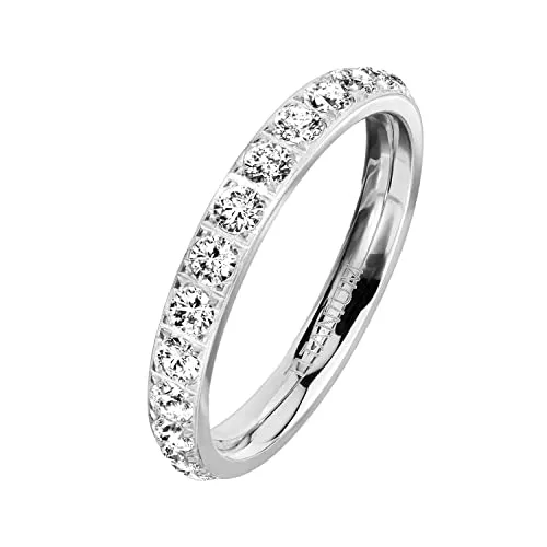 Mianova Damen Ring Titan mit Glitzer Kristallen - Eleganter Damenring aus hautfreundlichem Titan, verziert mit 25 klaren Zirkonia Kristallen. Ideal als Verlobungs- oder Trauring und perfekt für Allergiker.