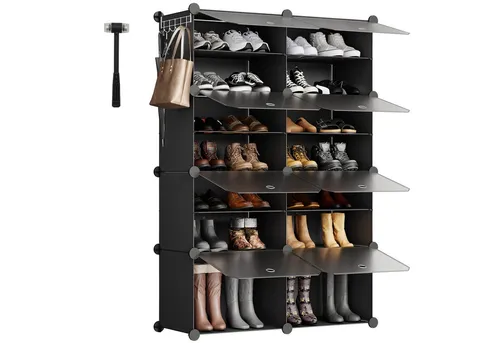 Sekey Schuhregal Schuhregal Schuhschrank Schuh-Organizer Stecksystem DIY-Regal, 1-tlg 32 Paar Schuhe Kunststoff mit Schwarz 8 Tür