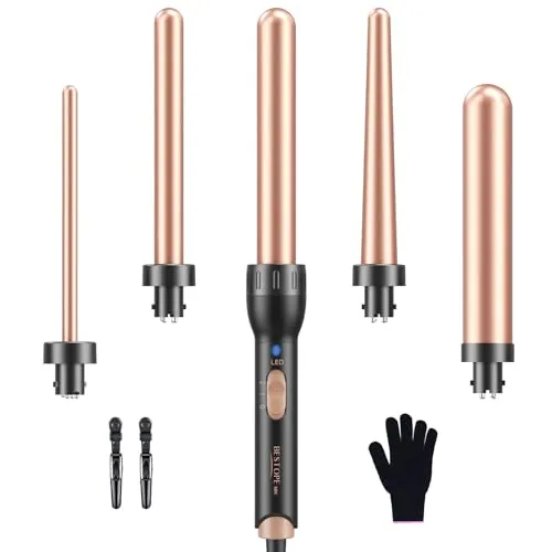 in 1 Keramik Lockenstab Set mit 5 Aufsätzen für große und kleine Locken
